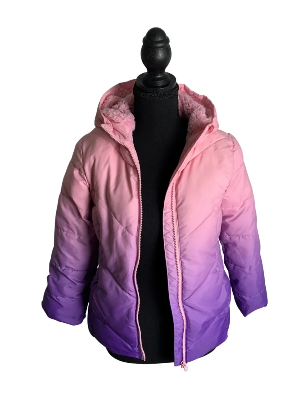 Swiss Tech Pink-to-Purple Ombre Hooded Puffer Jacket Girl's M Fall Winter